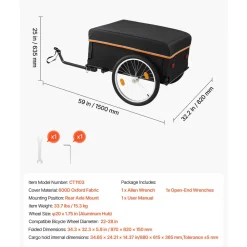 VEVOR Bike Cargo Trailer 130 lbs Load Heavy-Duty Bicycle Wagon Cart Folding, Foldable Compact Storage with Waterproof Cover, 20-Inch Wheels, Reflectors, Carbon Steel Frame, Fits 22-28 in Bike Wheels