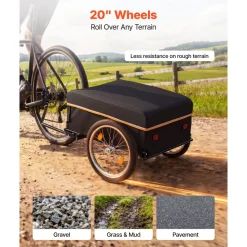 VEVOR Bike Cargo Trailer 130 lbs Load Heavy-Duty Bicycle Wagon Cart Folding, Foldable Compact Storage with Waterproof Cover, 20-Inch Wheels, Reflectors, Carbon Steel Frame, Fits 22-28 in Bike Wheels