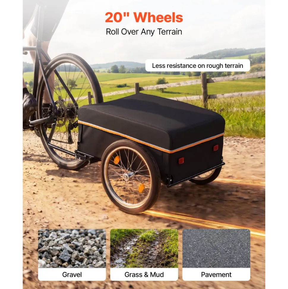VEVOR Bike Cargo Trailer 130 lbs Load Heavy-Duty Bicycle Wagon Cart Folding, Foldable Compact Storage with Waterproof Cover, 20-Inch Wheels, Reflectors, Carbon Steel Frame, Fits 22-28 in Bike Wheels