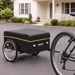 VEVOR Bike Cargo Trailer 130 lbs Load Heavy-Duty Bicycle Wagon Cart Folding, Foldable Compact Storage with Waterproof Cover, 20-Inch Wheels, Reflectors, Carbon Steel Frame, Fits 22-28 in Bike Wheels