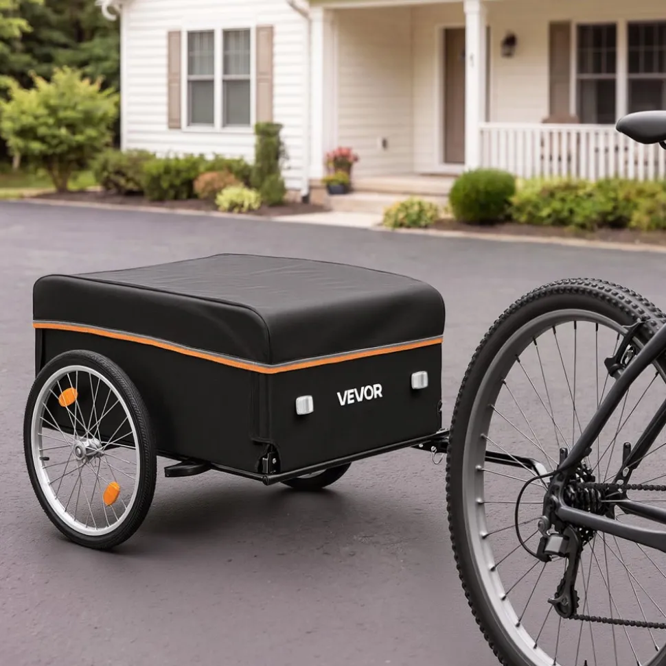 VEVOR Bike Cargo Trailer 130 lbs Load Heavy-Duty Bicycle Wagon Cart Folding, Foldable Compact Storage with Waterproof Cover, 20-Inch Wheels, Reflectors, Carbon Steel Frame, Fits 22-28 in Bike Wheels