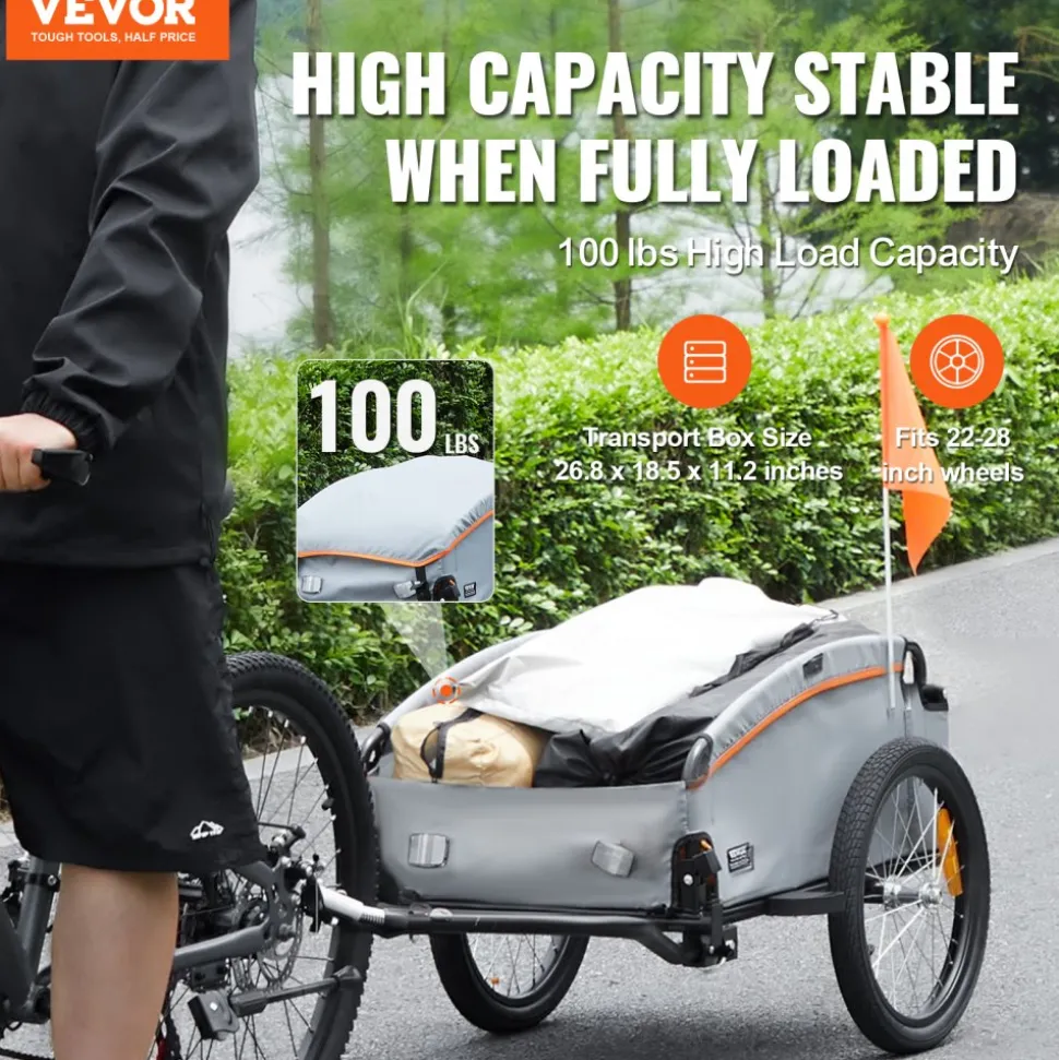 VEVOR Bike Cargo Trailer, 88/100/160 lbs Load Capacity, Heavy-Duty Bicycle Wagon Cart, Foldable Compact Storage with Universal Hitch