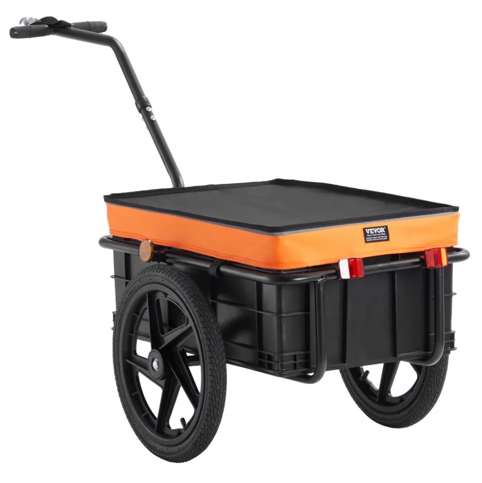 VEVOR Bike Cargo Trailer, 88 lbs Load Capacity, Heavy-Duty Bicycle Wagon Cart, Foldable Compact Storage with Universal Hitch, Waterproof Cover, 16" Wheels, Safe Reflectors, Fits 24"-28" Bike Wheels