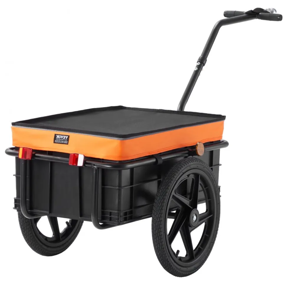 VEVOR Bike Cargo Trailer, 88 lbs Load Capacity, Heavy-Duty Bicycle Wagon Cart, Foldable Compact Storage with Universal Hitch, Waterproof Cover, 16" Wheels, Safe Reflectors, Fits 24"-28" Bike Wheels
