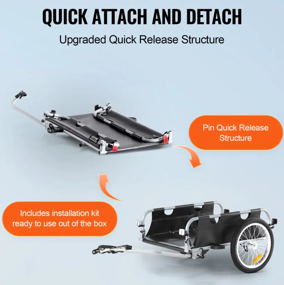 VEVOR Bike Cargo Trailer, 100 lbs Load Capacity, Heavy-Duty Bicycle Wagon Cart, Foldable Compact Storage & Quick Release with Universal Hitch, 16" Wheels, Safe Reflectors, Fits 22"-28" Bike Wheels