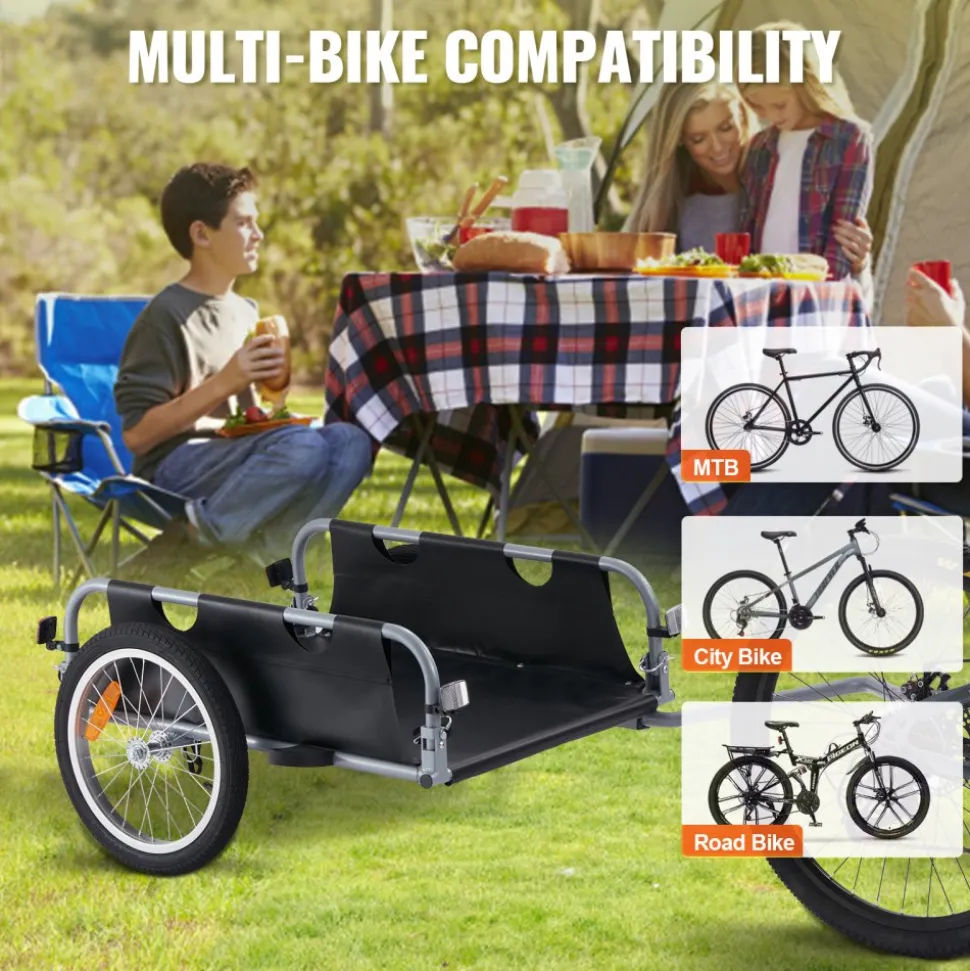 VEVOR Bike Cargo Trailer, 100 lbs Load Capacity, Heavy-Duty Bicycle Wagon Cart, Foldable Compact Storage & Quick Release with Universal Hitch, 16" Wheels, Safe Reflectors, Fits 22"-28" Bike Wheels