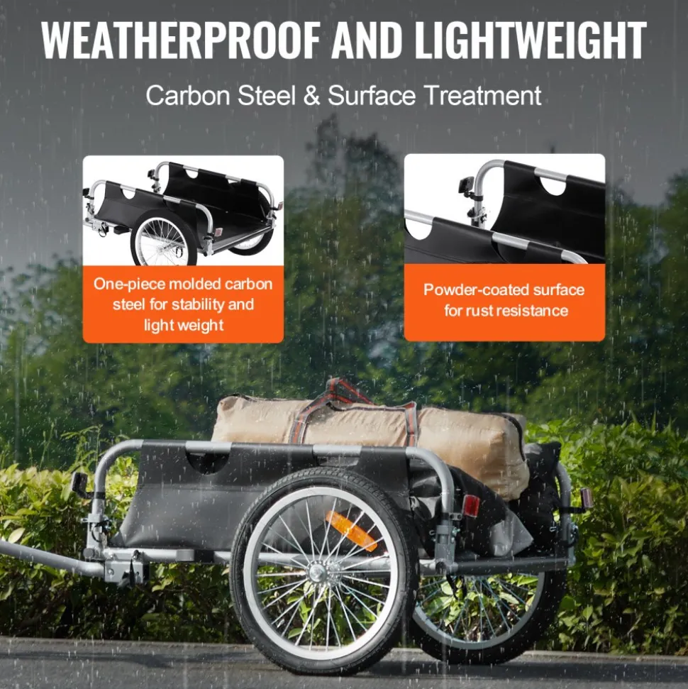 VEVOR Bike Cargo Trailer, 100 lbs Load Capacity, Heavy-Duty Bicycle Wagon Cart, Foldable Compact Storage & Quick Release with Universal Hitch, 16" Wheels, Safe Reflectors, Fits 22"-28" Bike Wheels