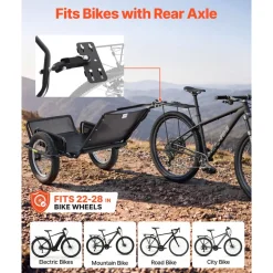VEVOR Bike Cargo Trailer 320 lbs Load Heavy-Duty Bicycle Game Cart Foldable, All-Purpose Utility Trailer with 16-Inch Wheels for Any Terrain, Off-Road, Carbon Steel Frame, Fits 22-28 in Bike Wheels