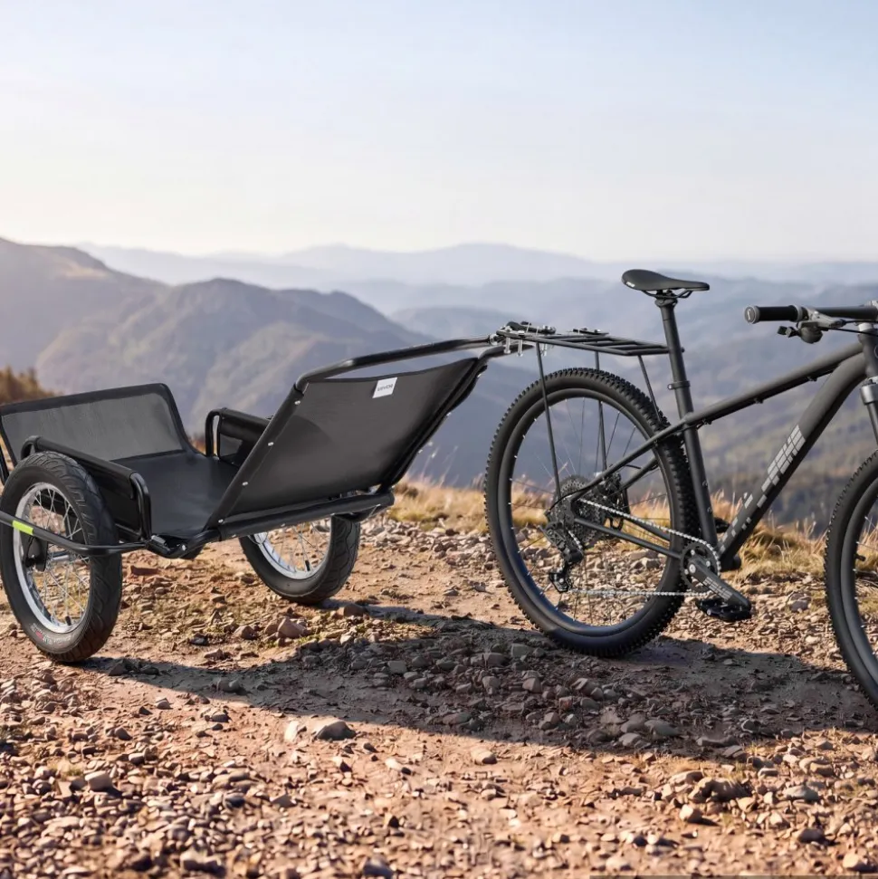 VEVOR Bike Cargo Trailer 320 lbs Load Heavy-Duty Bicycle Game Cart Foldable, All-Purpose Utility Trailer with 16-Inch Wheels for Any Terrain, Off-Road, Carbon Steel Frame, Fits 22-28 in Bike Wheels
