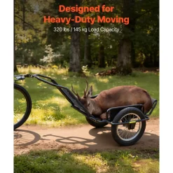VEVOR Bike Cargo Trailer 320 lbs Load Heavy-Duty Bicycle Game Cart Foldable, All-Purpose Utility Trailer with 16-Inch Wheels for Any Terrain, Off-Road, Carbon Steel Frame, Fits 22-28 in Bike Wheels