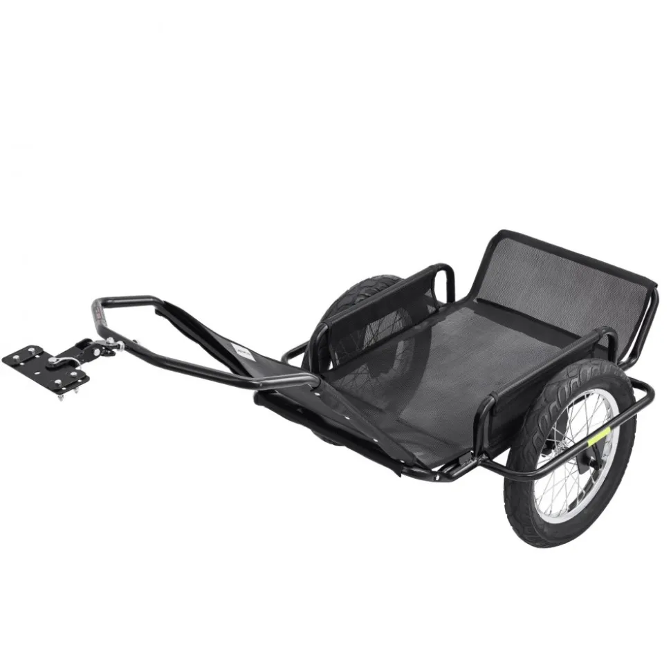 VEVOR Bike Cargo Trailer 320 lbs Load Heavy-Duty Bicycle Game Cart Foldable, All-Purpose Utility Trailer with 16-Inch Wheels for Any Terrain, Off-Road, Carbon Steel Frame, Fits 22-28 in Bike Wheels