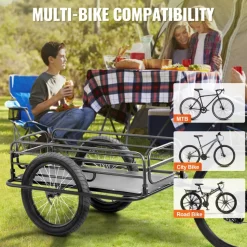 VEVOR Bike Cargo Trailer, 275 lbs Load Capacity, Heavy-Duty Bicycle Wagon Cart, Foldable Compact Storage & Quick Release with Universal Hitch, 20" Wheels, Fits Most Bike Wheels, Carbon Steel Frame