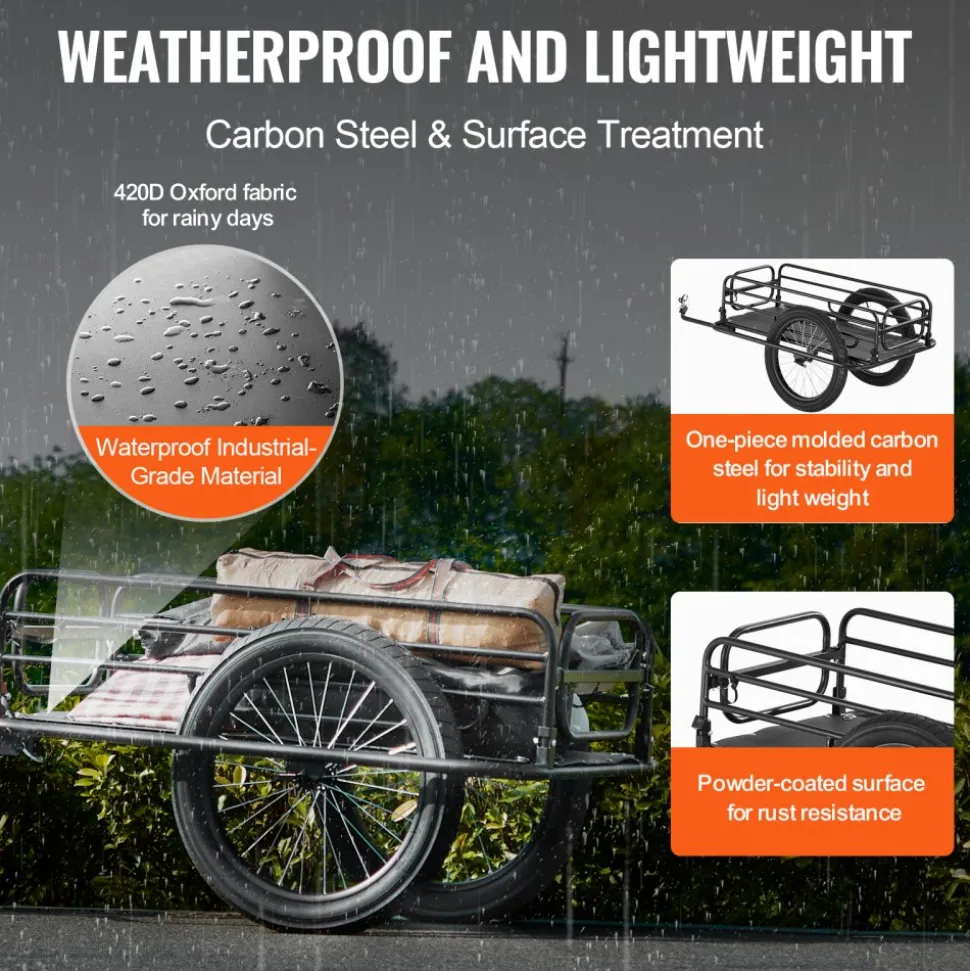 VEVOR Bike Cargo Trailer, 275 lbs Load Capacity, Heavy-Duty Bicycle Wagon Cart, Foldable Compact Storage & Quick Release with Universal Hitch, 20" Wheels, Fits Most Bike Wheels, Carbon Steel Frame