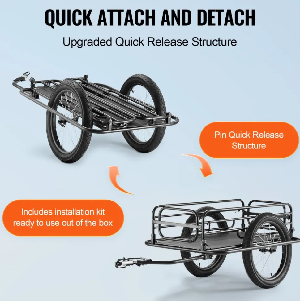 VEVOR Bike Cargo Trailer, 275 lbs Load Capacity, Heavy-Duty Bicycle Wagon Cart, Foldable Compact Storage & Quick Release with Universal Hitch, 20" Wheels, Fits Most Bike Wheels, Carbon Steel Frame