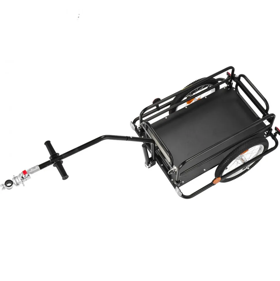 VEVOR Bike Cargo Trailer 88 lbs Load 2-in-1 Pushcart Folding Bicycle Wagon, Heavy-Duty Cart with 16-Inch Wheels, Reflectors, Carbon Steel Frame, Foldable Compact Storage, Fits 22-28 in Bike Wheels