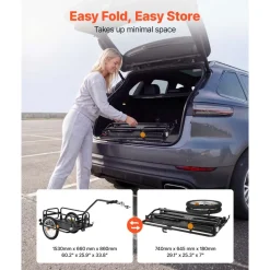 VEVOR Bike Cargo Trailer 88 lbs Load 2-in-1 Pushcart Folding Bicycle Wagon, Heavy-Duty Cart with 16-Inch Wheels, Reflectors, Carbon Steel Frame, Foldable Compact Storage, Fits 22-28 in Bike Wheels