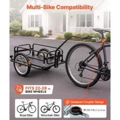 VEVOR Bike Cargo Trailer 88 lbs Load 2-in-1 Pushcart Folding Bicycle Wagon, Heavy-Duty Cart with 16-Inch Wheels, Reflectors, Carbon Steel Frame, Foldable Compact Storage, Fits 22-28 in Bike Wheels