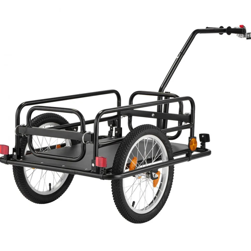 VEVOR Bike Cargo Trailer 88 lbs Load 2-in-1 Pushcart Folding Bicycle Wagon, Heavy-Duty Cart with 16-Inch Wheels, Reflectors, Carbon Steel Frame, Foldable Compact Storage, Fits 22-28 in Bike Wheels