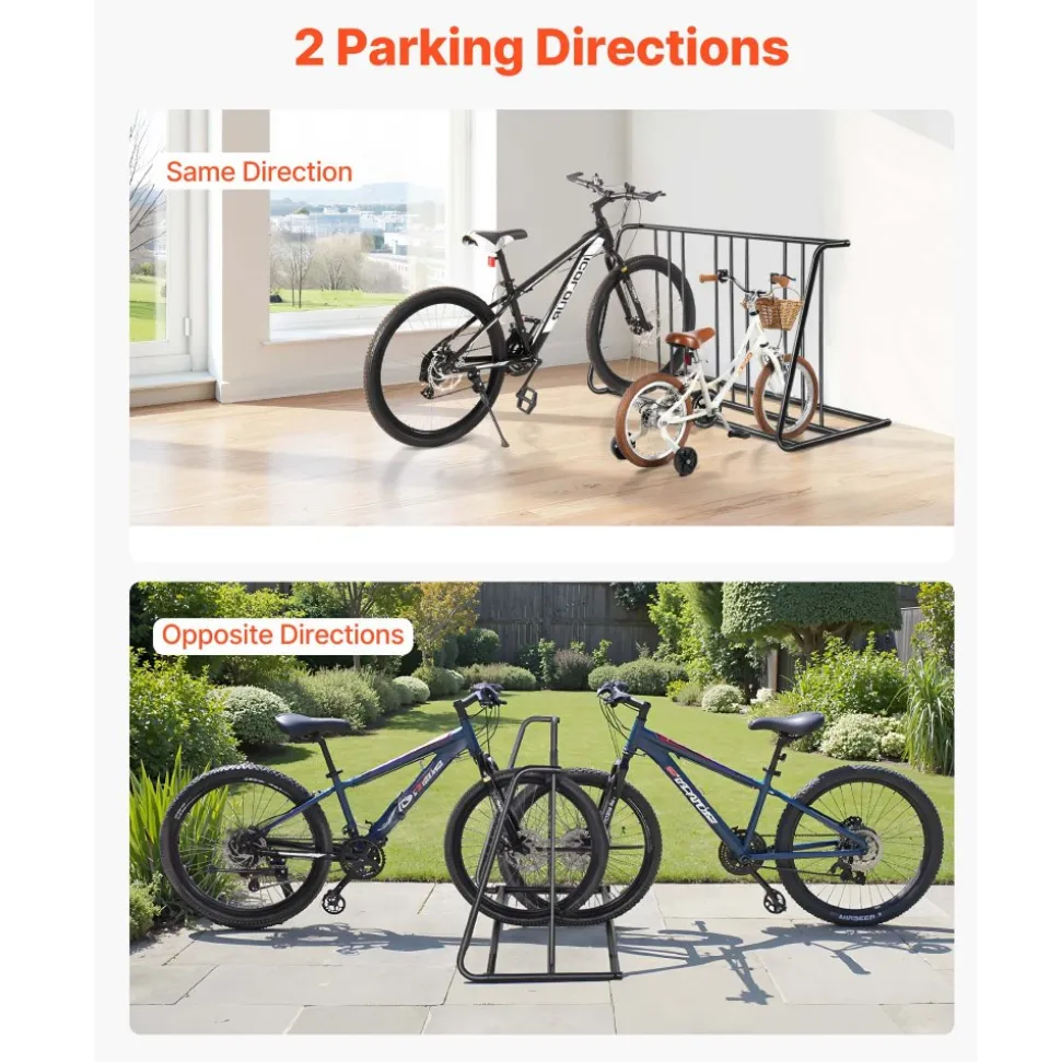 VEVOR Bike Rack, Fits Tire Width 3 Inch/76.2 mm, Carbon Steel Double-Sided Grid Bike Rack Stand, Freestanding Bicycle Storage Holder for Curbside, Garage, Indoor, Outdoor Parking, 6-Bicycle Capacity