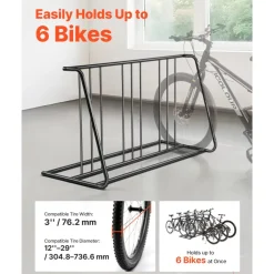 VEVOR Bike Rack, Fits Tire Width 3 Inch/76.2 mm, Carbon Steel Double-Sided Grid Bike Rack Stand, Freestanding Bicycle Storage Holder for Curbside, Garage, Indoor, Outdoor Parking, 6-Bicycle Capacity