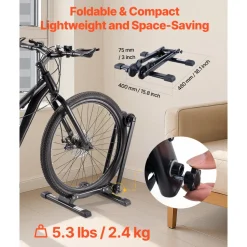 VEVOR Bike Rack, Fits 20 to 29 Inch Mountain & Road Bikes, Alloy Steel Rust-Resistant Bike Floor Stand Rack, Foldable Bicycle Stand for Entryway, Garage, Home Bikes Parking & Storage, 1 Pack, Black