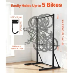 VEVOR Bike Rack, 300LBS/136KG Capacity for up to 5 Bikes, Freestanding Bike Storage Rack, Carbon Steel Vertical Bicycle Stand for Home, Yard, Garage, Living Room, Indoor/Outdoor Bicycle Storage Stand
