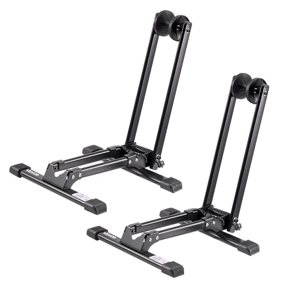 VEVOR Bike Racks 2 Pack, Fits 20 to 29 Inch Mountain & Road Bikes, Alloy Steel Rust-Resistant Bike Floor Stand Rack, Foldable Bicycle Stand for Entryway, Garage, Home Bikes Parking & Storage, Black