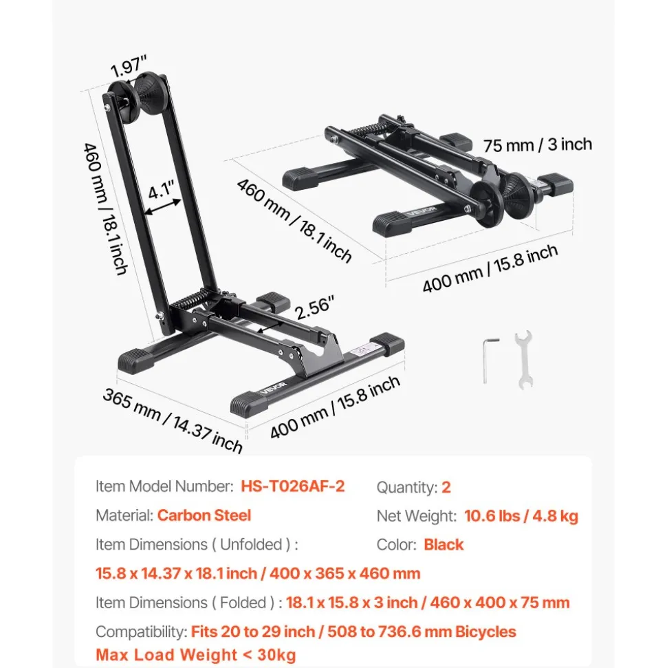 VEVOR Bike Racks 2 Pack, Fits 20 to 29 Inch Mountain & Road Bikes, Alloy Steel Rust-Resistant Bike Floor Stand Rack, Foldable Bicycle Stand for Entryway, Garage, Home Bikes Parking & Storage, Black