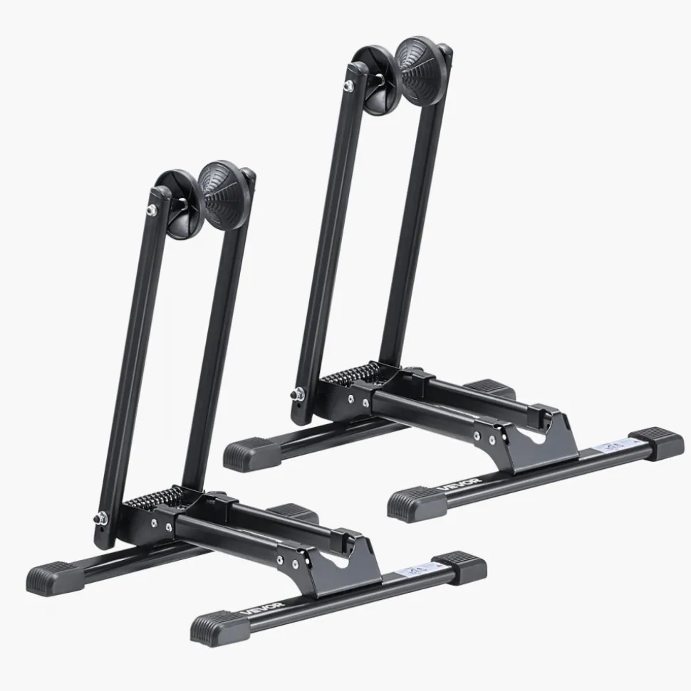 VEVOR Bike Racks 2 Pack, Fits 20 to 29 Inch Mountain & Road Bikes, Alloy Steel Rust-Resistant Bike Floor Stand Rack, Foldable Bicycle Stand for Entryway, Garage, Home Bikes Parking & Storage, Black