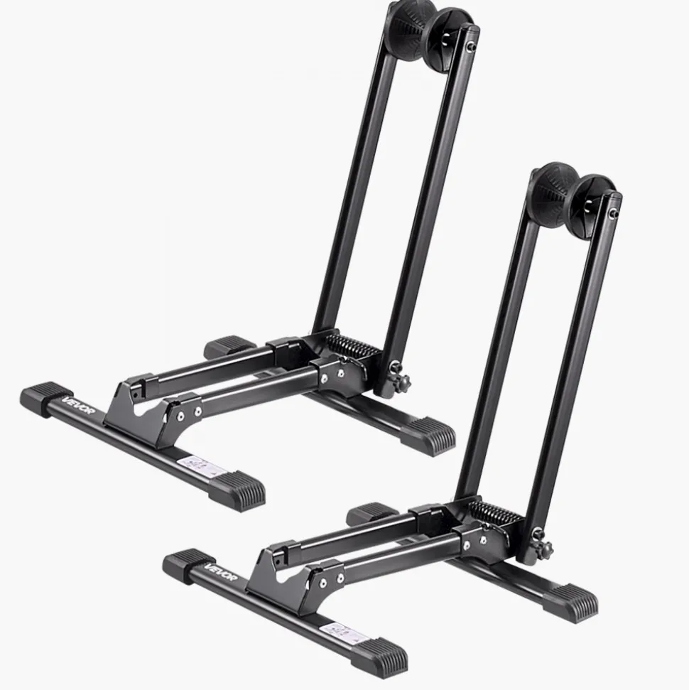 VEVOR Bike Racks 2 Pack, Fits 20 to 29 Inch Mountain & Road Bikes, Alloy Steel Rust-Resistant Bike Floor Stand Rack, Foldable Bicycle Stand for Entryway, Garage, Home Bikes Parking & Storage, Black