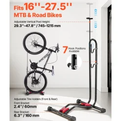 VEVOR Bike Rack, Upright Bike Stand Floor for 16 to 27.5 Inch Mountain & Road Bikes, Vertical & Horizontal Bicycle Stand for Secure Parking and Storage in Garage, Truck Bed, Indoor, Outdoor, Black