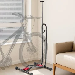 VEVOR Bike Rack, Upright Bike Stand Floor for 16 to 27.5 Inch Mountain & Road Bikes, Vertical & Horizontal Bicycle Stand for Secure Parking and Storage in Garage, Truck Bed, Indoor, Outdoor, Black