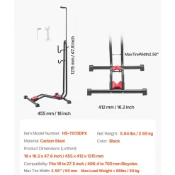 VEVOR Bike Rack, Upright Bike Stand Floor for 16 to 27.5 Inch Mountain & Road Bikes, Vertical & Horizontal Bicycle Stand for Secure Parking and Storage in Garage, Truck Bed, Indoor, Outdoor, Black
