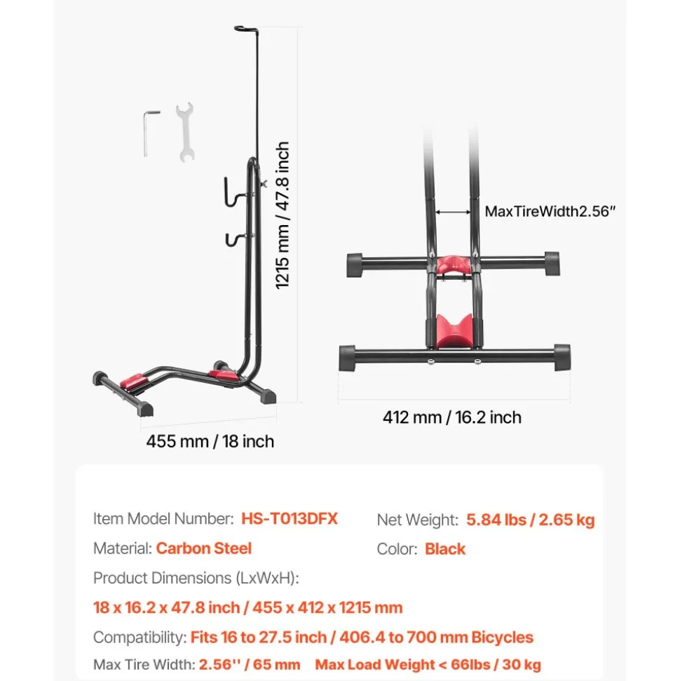 VEVOR Bike Rack, Upright Bike Stand Floor for 16 to 27.5 Inch Mountain & Road Bikes, Vertical & Horizontal Bicycle Stand for Secure Parking and Storage in Garage, Truck Bed, Indoor, Outdoor, Black