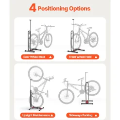 VEVOR Bike Rack, Upright Bike Stand Floor for 16 to 27.5 Inch Mountain & Road Bikes, Vertical & Horizontal Bicycle Stand for Secure Parking and Storage in Garage, Truck Bed, Indoor, Outdoor, Black