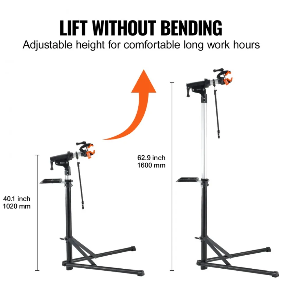 VEVOR Bike Repair Stand, 66 lbs Heavy-duty Aluminum Bicycle Repair Stand, Adjustable Height Bike Maintenance Workstand with Magnetic Tool Tray Telescopic Arm, Foldable Bike Work Stand for Home, Shops