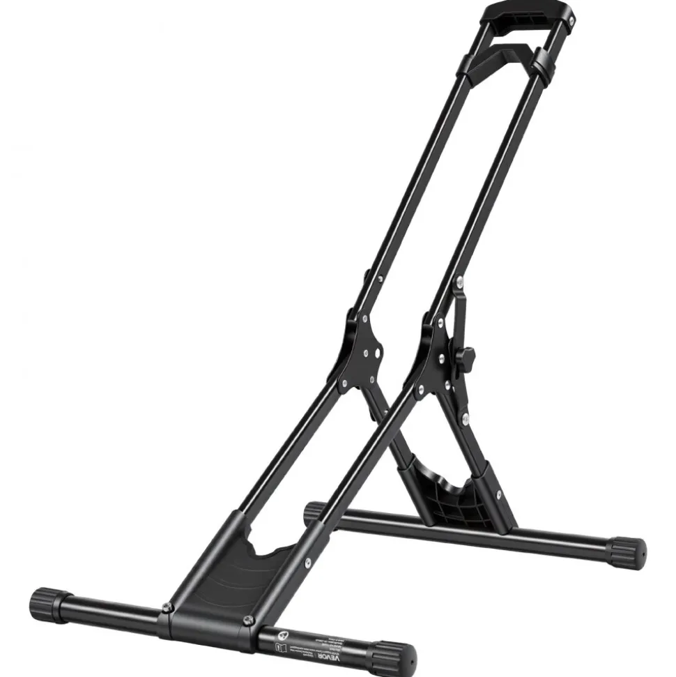 VEVOR Bike Stand, Foldable Freestanding Bike Storage Rack, Carbon Steel Garage Bicycle Floor Stand, Fits 20-29 in Wheel Diameters, Drill-Free Installation, Ideal for Garage, Apartment, Home, Black
