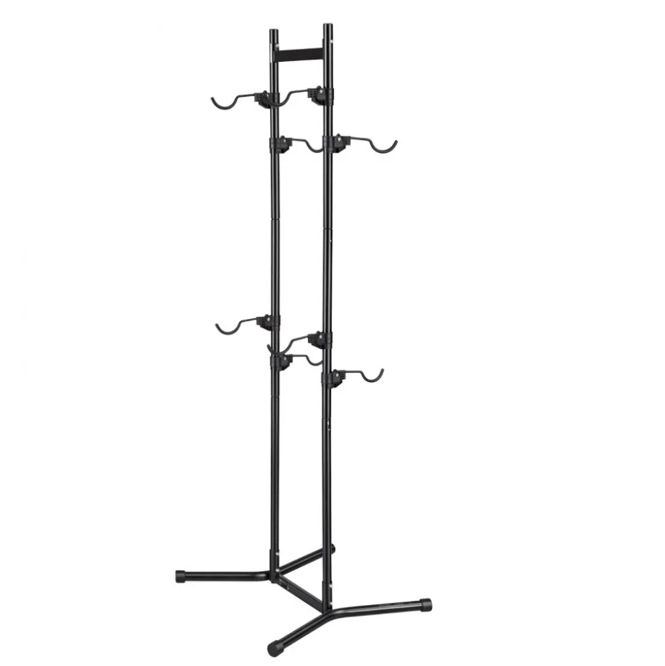 VEVOR Bike Stand for 4 Bikes, Freestanding Vertical Bike Storage Rack, with Height-Adjustable Hooks, Heavy-Duty Carbon Steel Garage Bicycle Floor Stand, Ideal for Garage, Apartment, Home, Black