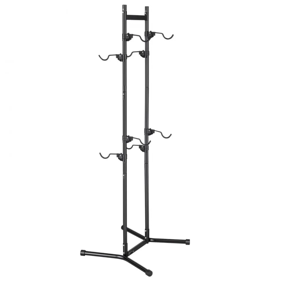 VEVOR Bike Stand for 4 Bikes, Freestanding Vertical Bike Storage Rack, with Height-Adjustable Hooks, Heavy-Duty Carbon Steel Garage Bicycle Floor Stand, Ideal for Garage, Apartment, Home, Black