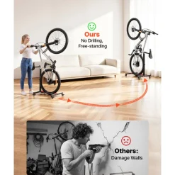 VEVOR Bike Stand, Freestanding Vertical & Horizontal Bike Storage Rack, with Lockable Casters, Height Adjustable Carbon Steel Upright Garage Bicycle Floor Stand, for 20-29 in Wheel Diameters, Black