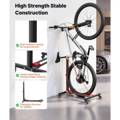VEVOR Bike Stand, Freestanding Vertical & Horizontal Bike Storage Rack, with Lockable Casters, Height Adjustable Carbon Steel Upright Garage Bicycle Floor Stand, for 20-29 in Wheel Diameters, Black