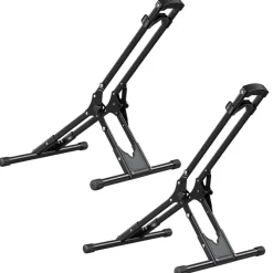 VEVOR Bike Stand 2 Pack, Foldable Freestanding Bike Storage Rack, Carbon Steel Garage Bicycle Floor Stand, Fits 20-29 in Wheel Diameters, Drill-Free Installation, for Garage, Apartment, Home, Black