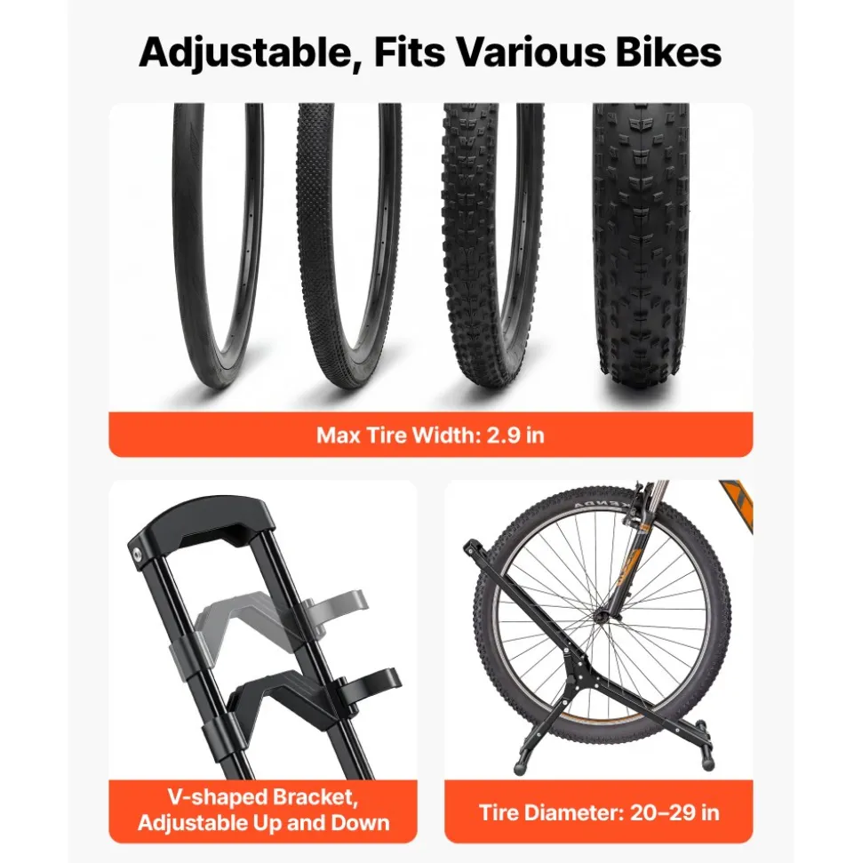 VEVOR Bike Stand 2 Pack, Foldable Freestanding Bike Storage Rack, Carbon Steel Garage Bicycle Floor Stand, Fits 20-29 in Wheel Diameters, Drill-Free Installation, for Garage, Apartment, Home, Black