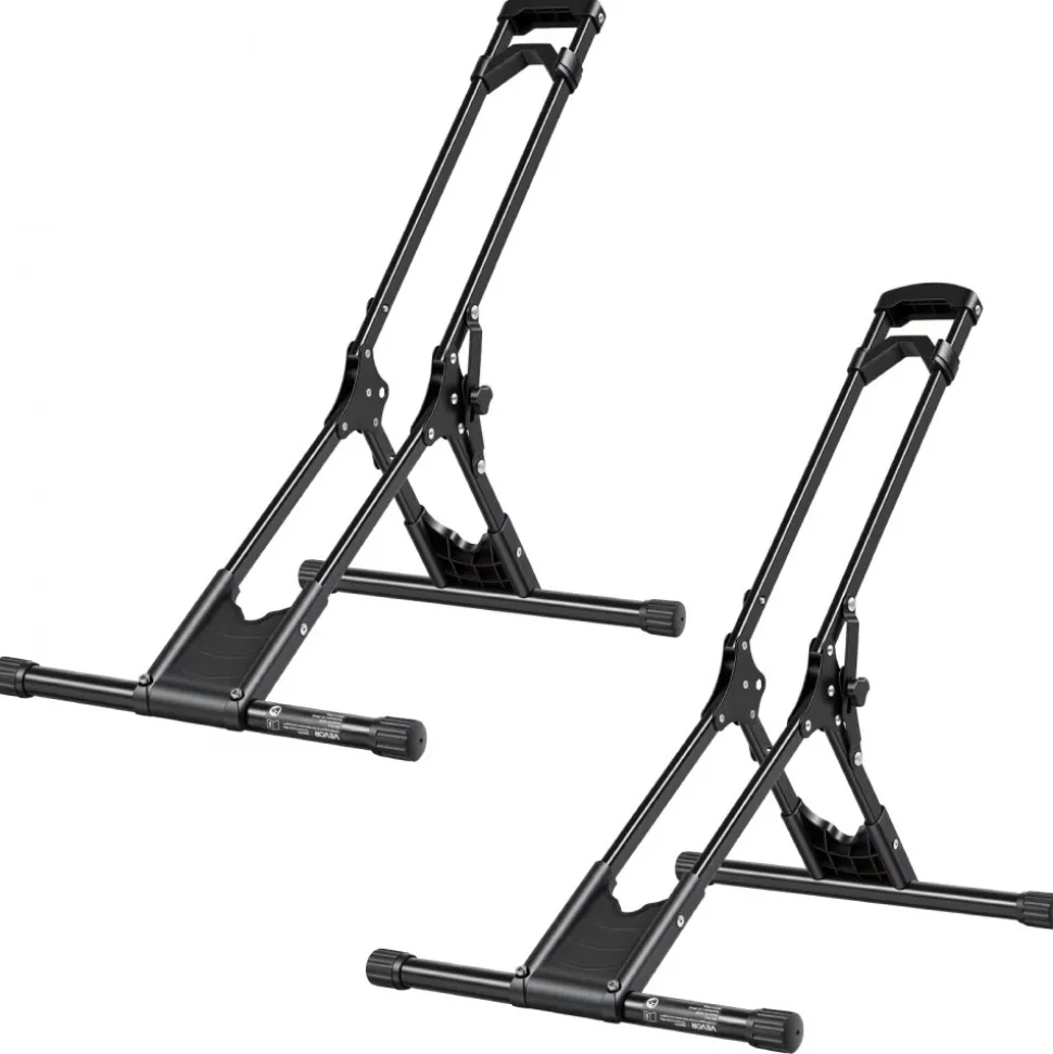 VEVOR Bike Stand 2 Pack, Foldable Freestanding Bike Storage Rack, Carbon Steel Garage Bicycle Floor Stand, Fits 20-29 in Wheel Diameters, Drill-Free Installation, for Garage, Apartment, Home, Black