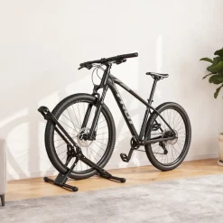 VEVOR Bike Stand 2 Pack, Foldable Freestanding Bike Storage Rack, Carbon Steel Garage Bicycle Floor Stand, Fits 20-29 in Wheel Diameters, Drill-Free Installation, for Garage, Apartment, Home, Black