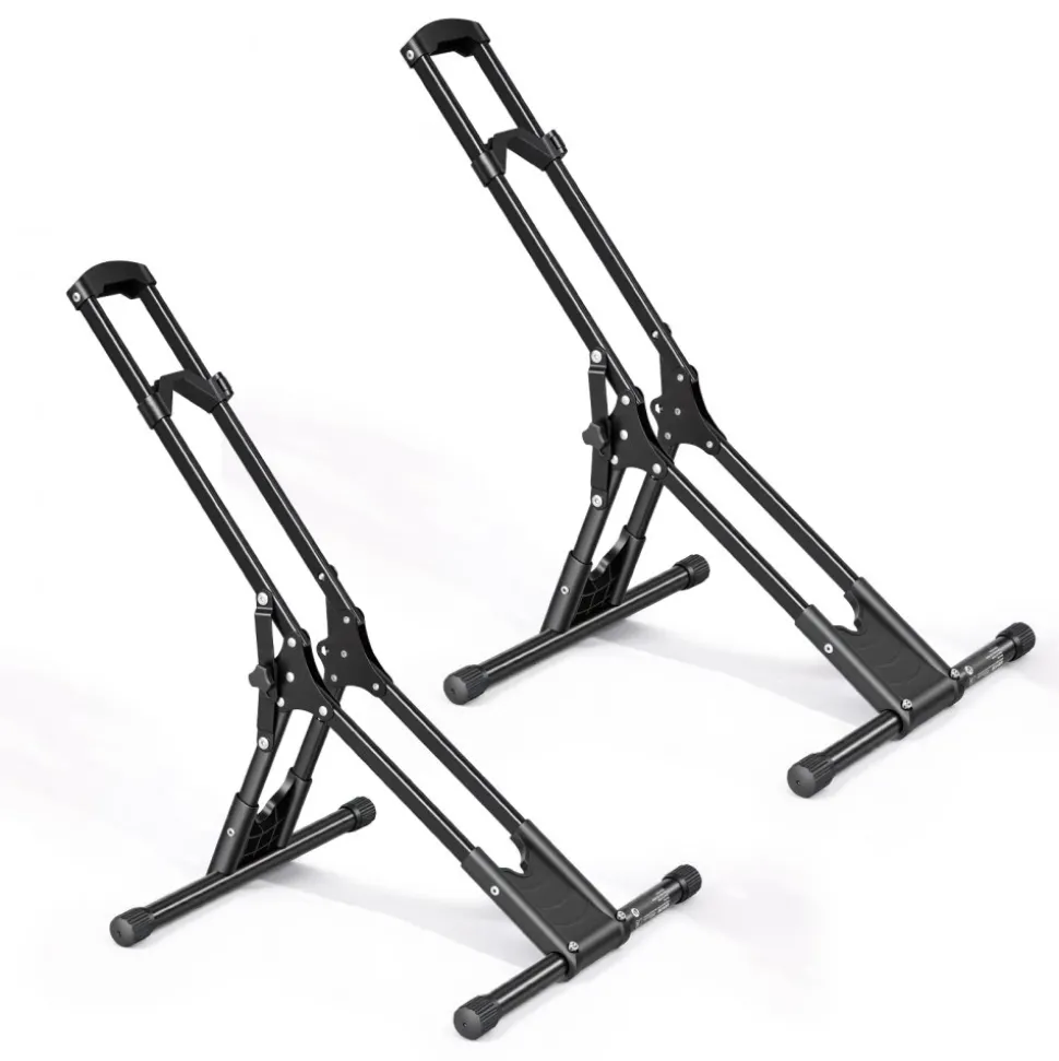 VEVOR Bike Stand 2 Pack, Foldable Freestanding Bike Storage Rack, Carbon Steel Garage Bicycle Floor Stand, Fits 20-29 in Wheel Diameters, Drill-Free Installation, for Garage, Apartment, Home, Black