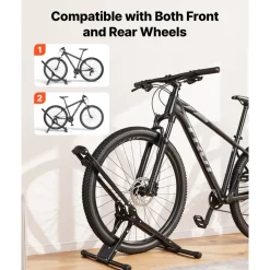 VEVOR Bike Stand 2 Pack, Foldable Freestanding Bike Storage Rack, Carbon Steel Garage Bicycle Floor Stand, Fits 20-29 in Wheel Diameters, Drill-Free Installation, for Garage, Apartment, Home, Black
