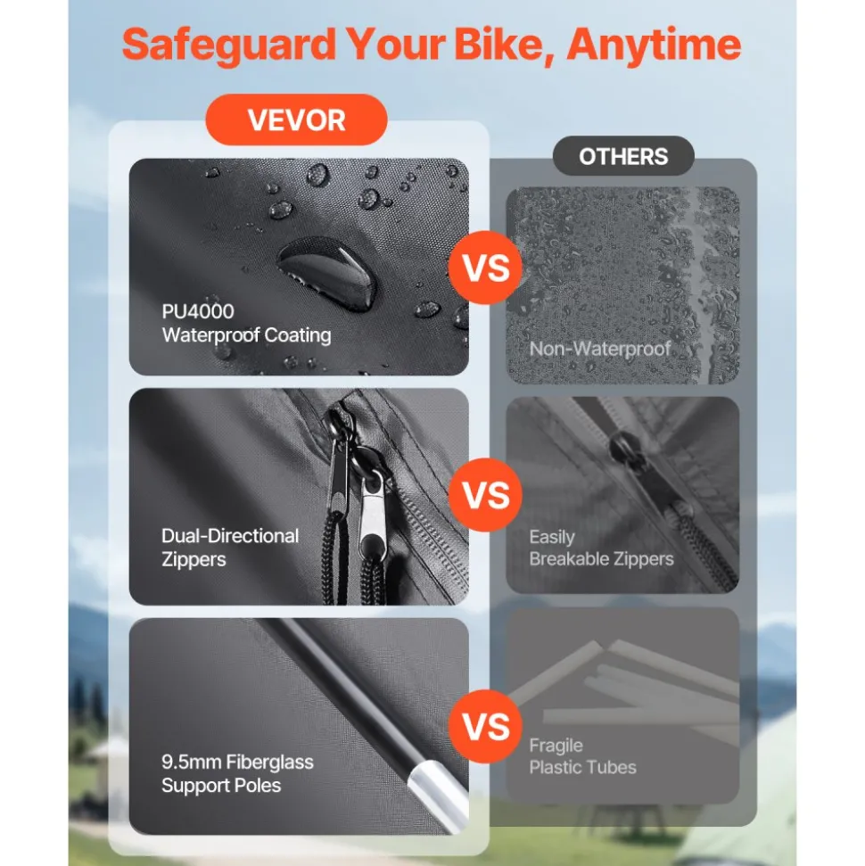 VEVOR Bike Storage Tent, 5 Bikes, Outdoor Spacious Bike Storage Tent with Ventilated Window, Waterproof Easy-to-Install Bike Tent with High Strength Fiberglass & Dual Zippers, Fit for Bicycle