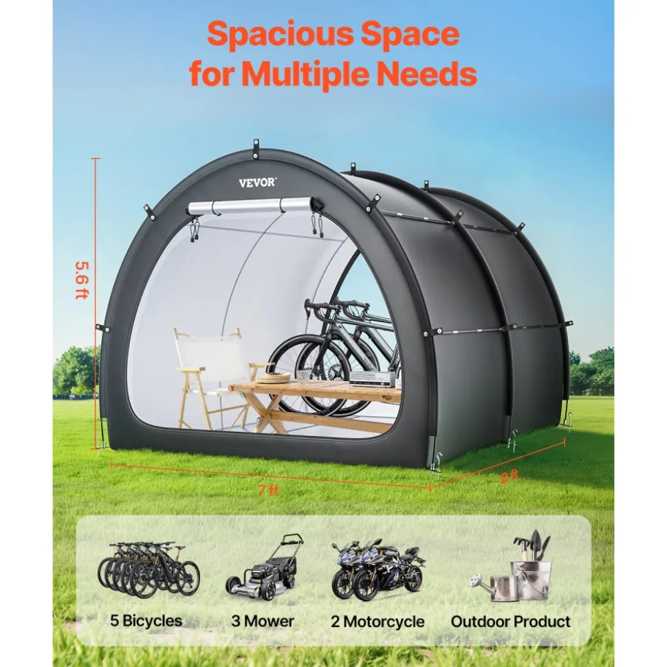 VEVOR Bike Storage Tent, 5+ Bikes, Outdoor Spacious Bike Storage Tent with Ventilated Window, Waterproof Fan-Shaped Bike Tent with High Strength Fiberglass & Dual Zippers, Fit for Bicycle