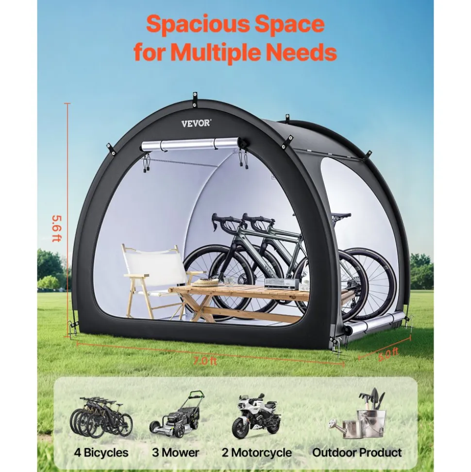 VEVOR Bike Storage Tent, 1 to 2 Bikes, Outdoor Spacious Bike Storage Tent with Ventilated Window, Waterproof Fan-Shaped Bike Tent with High Strength Fiberglass & Dual Zippers, Fit for Bicycle